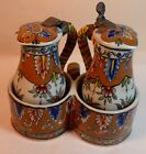Antique Gouda Pottery Oil And Vinegar Cruets (Pitchers) In Holder