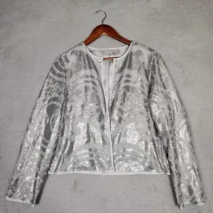 Chico's Travelers Jacket Womens 1 Gray Silver Sequin Open Front Crop Preppy - Picture 1 of 12