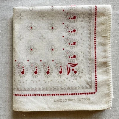 Vintage Bandana Beige Cotton Floral & Paisley Pattern Handkerchief Kerchief 19" - Image 1 of 3