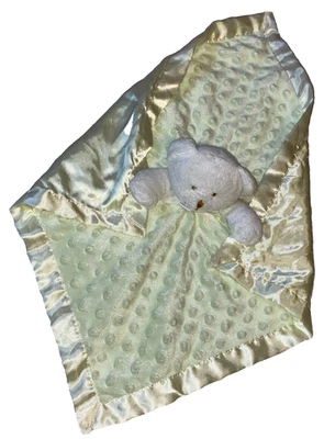 N3 LN Blankets & Beyond BEAR Green Minky Dot Plush Satin Security Baby Blanket - Image 1 of 4