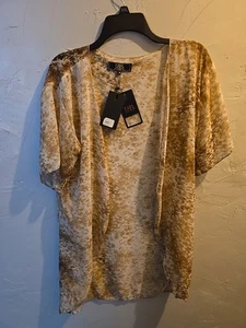 Camicia donna L&B Lucky & Blessed taglia Med marrone stampa animalier copertina trasparente nuova con etichetta - Foto 1 di 7