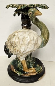 Majolika Keramik Krümel Ständer mit Emu und Palme 20. Jahrhundert 11" hoch - Bild 1 von 10