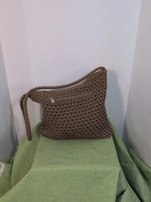 Lina 棕色钩针单肩包钱包中号衬里波西米亚编织肩带拉链口袋 — 第 1/4 张图片