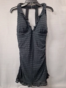 Vintage Jantzen One Piece Black Lace Swimsuit Swim Dress Halter Racerback Sz 16 - Picture 1 of 15