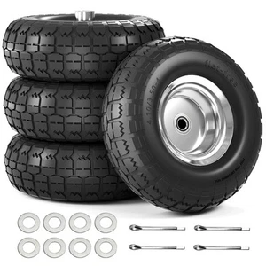 4.10/3.50-4 Flat Free Tire, 10 Inch Solid Rubber with 5/8'Axle Bore Hole and ... - Bild 1 von 7