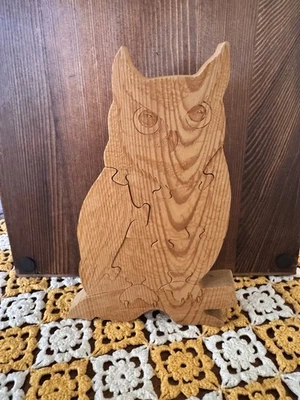 Quebra-cabeça vintage de madeira coruja corte à mão 4 peças decoração manto mesa, suportes  - Imagem 1 de 4