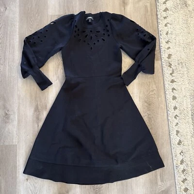 EXPRESS BLACK EYELET LACE FIT AND FLARE SWEATER Bandage DRESS Size S New A Line - Image 1 of 4