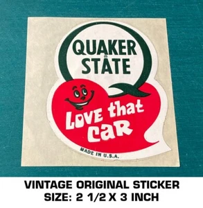 QUAKER STATE LOVE THAT CAR MOTOR OIL VINTAGE ORIGINAL STICKER DECAL - Picture 1 of 2