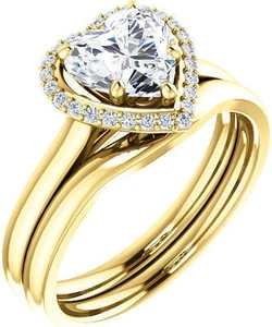 1.15 carat Heart & Round cut Diamond Halo Engagement 14k Yellow Gold Ring G SI1 - Picture 1 of 1