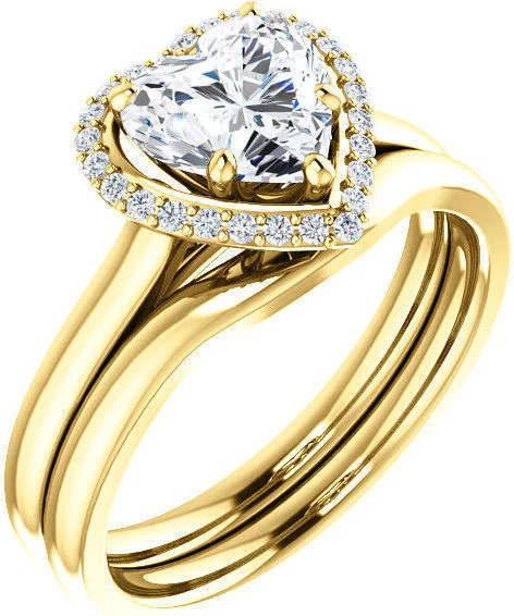 Anillo de compromiso de oro amarillo de 14 k con halo de diamantes talla redonda y corazón de 1,15 quilates G SI1 Foto 1 de 1
