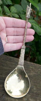 Antigua cuchara apóstol de plata fina 800 lavada en oro alemana del siglo XVIII - 8,25" de largo Foto 1 de 4