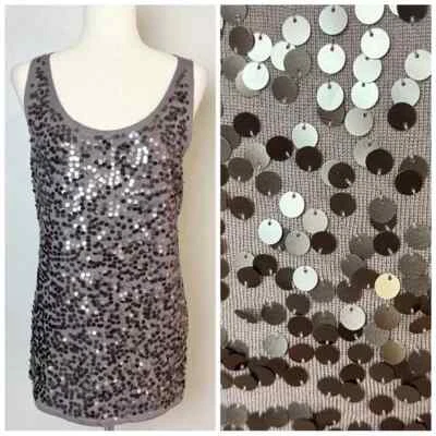 EILEEN FISHER Women's Size XL Icy Plum Round Neck Shell Knit Top Wool Sequins - Image 1 of 4