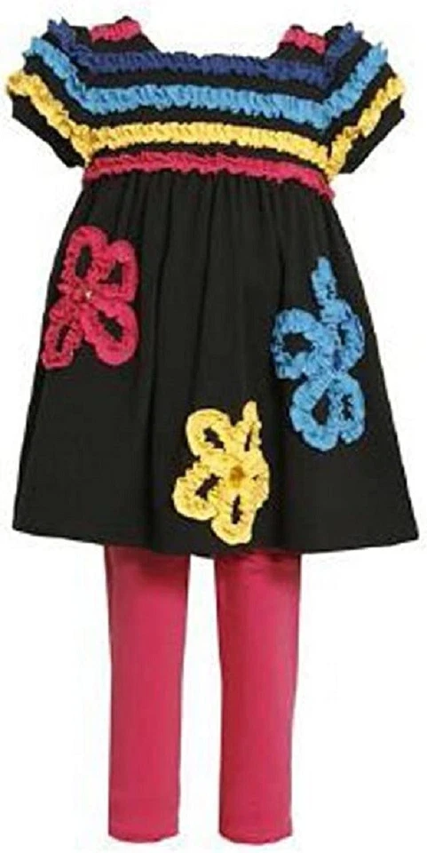 Bonnie Jean Niñas Recién Nacidas Negro Tejido Acanalado Flor Leggings Set 2T Foto 1 de 1