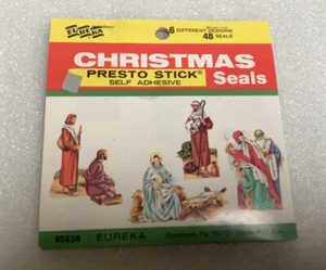 Vintage Eureka Presto Stick Sellos de Navidad Belén 48 Pegatinas Sin Usar - Imagen 1 de 4