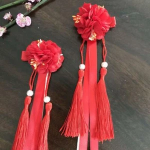 Chian Child Girl Hanfu Tassel Ribbon Hair Clip Flower Hair Accessories 2pcs - Picture 1 of 8