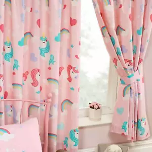 I BELIEVE IN UNICORNS PINK CURTAINS LINED 66" x 72" KIDS GIRLS BEDROOM - Imagen 1 de 3