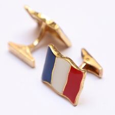 925 Sterling Silver National France Flag Enamel Square Shape Wedding Cufflink