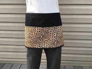 Cheetah Black 3 POCKET WAITRESS WAIST APRON RESTAURANT SERVER Animal Print - Picture 1 of 3