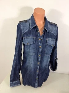 Guess Jean Shirt Military Inspired Womens Small - Picture 1 of 7