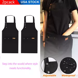 2 Pack Black Adjustable Waterdrop Resistant Cooking Kitchen Aprons for Women Men - Picture 1 of 15