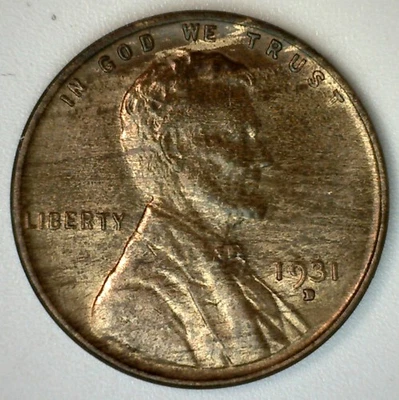 1931 D Lincoln Wheat Cent Coin 1c US Penny Uncirculated Denver Mint - Image 1 of 2
