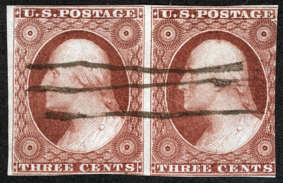 Pluma US Sc 11 rojo opaco 3¢ tipo I 1851 M/S posición de cancelación 19R8-20R8 Foto 1 de 1