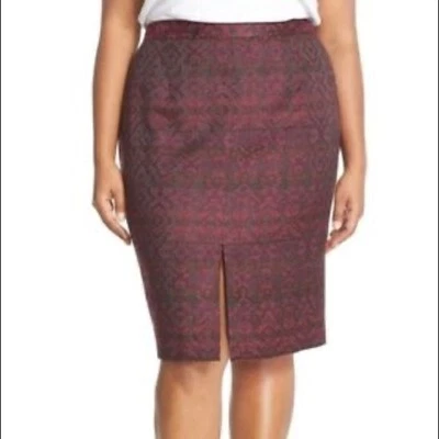 Halogen Knee-Length Purple Geometric Front-Split Skirt, Sz 12 - Image 1 of 4