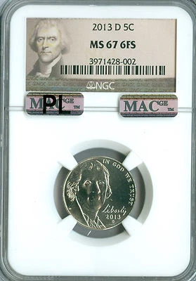 2013 D JEFFERSON NICKEL NGC MS67 FS MAC PL 2ND FINEST GRADED . - Image 1 of 4