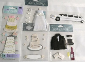 SUCH A PRETTY WEDDING ! 5 PACKS BY JOLEE'S . BRIDE,GROOM,LIMO,CAKES. 21 PIECES - Picture 1 of 1
