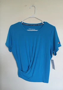 Tommy Hilfiger Sport Womens Logo Blue Cropped Top Shirt  Sz M NEW - Picture 1 of 3