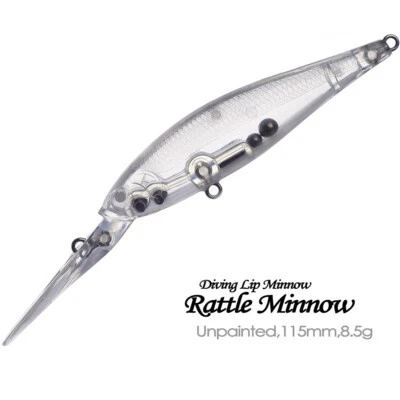 20PCS 11.5CM 8.5G Deep Diver Crank Minnow Unpainted Bait Blank Fishing Lure - Image 1 of 4