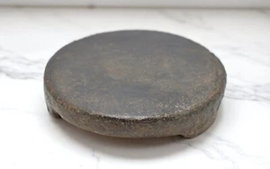 Antique Black Stone Round Small Saffron Grinding Plate Original Old Hand Carved - Picture 1 of 6