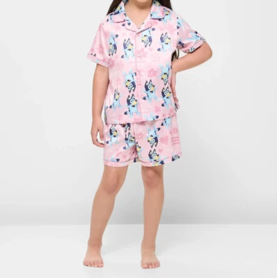Girls size  2 BLUEY pink button up satin summer pyjamas pjs  NEW 463 - Image 1 of 4