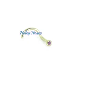 18ct Yellow Gold 1mm Pink Purple natural Diamond Nose Stud Pin Ring Very Petite - Picture 1 of 4