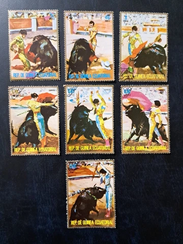 1975 Equatorial Guinea-Bull Fighting- 7 Canceled NH Postage Stamps Cover