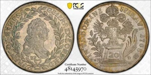AUSTRIA , SILVER 20 KREUZER 1765 BF-EVM-D (1771)   PCGS MS 62 ( ST21 ) , RARE - Picture 1 of 1