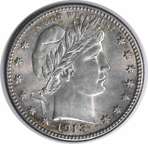 1913-D Barber Silver Quarter Choice BU Uncertified #1032