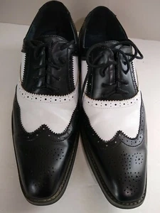 UV SIGNATURE MENS DRESS SHOES LACE UP WING TIP BLACK- WHITE NICE! - Picture 1 of 7