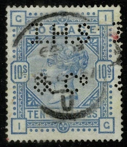 1884 10/- Ultramarine SG183 IG Perfin I.H.S.& Co. Cat. £525.00 - Picture 1 of 1