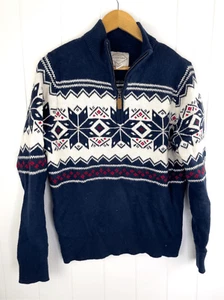 St Johns Bay Wool Blend Sweater Men M Blue Nordic Fair Isle 1/4 Zip Mock Neck - Picture 1 of 6