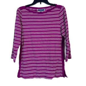 Karen Scott Womens Small Autumn Berry Purple Striped Boat Neck Top NWT BN34 - Picture 1 of 4