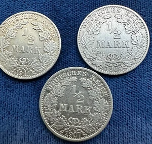 Trio of better date/mm Germany silver half marks - Picture 1 of 4