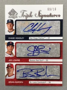 Chase Headley Jed Lowrie Brian Barden 2009 Upper Deck SP Authentic Trip Auto /10 - Picture 1 of 2