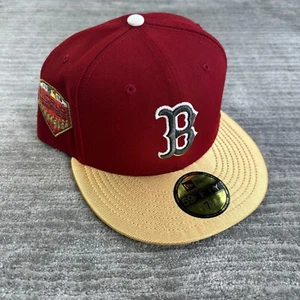 Boston Red Sox Hat Cap Mens Fitted 7 3/4 New Era Side Patch Red Gold 2 Tone - Picture 1 of 6