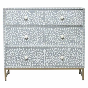 gray floral pattern 3 drawer bone inlay dressers ,bone inlay furniture - Picture 1 of 5