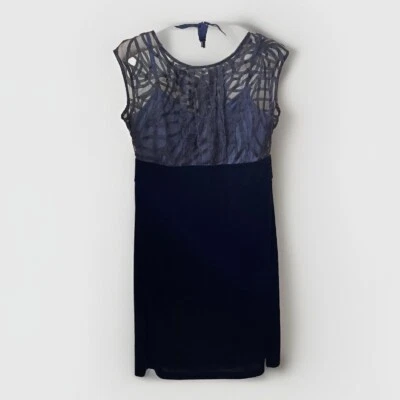 AGB Vestido de Cóctel Para Mujer 12 Terciopelo Negro con Organza Azul Top Fiesta Noche Foto 1 de 4