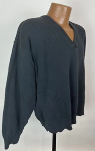 Vintage 80s 90s PURITAN V-neck Sweater L Faded Black Pullover Golf Minimalist - Picture 1 of 11
