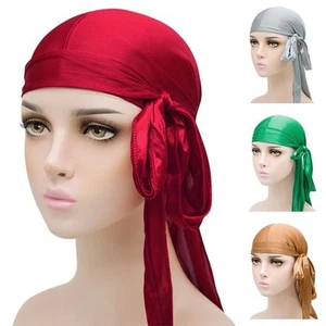 Elastic Bandana Pre-Tied Pirate Hat Fashion Silk Durag - Picture 1 of 21