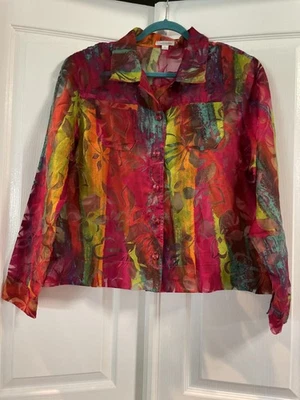 Camisa Erin London Mujer XL Multicolor Transparente Burnout Floral Manga Larga Cuello Foto 1 de 4