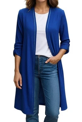 Soft Surroundings Long Stretchy Open Front Cardigan Sz Medium Duster Blue - Image 1 of 4